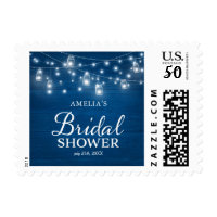 Blue Rustic Wood Mason Jars & Lights Bridal Shower Postage