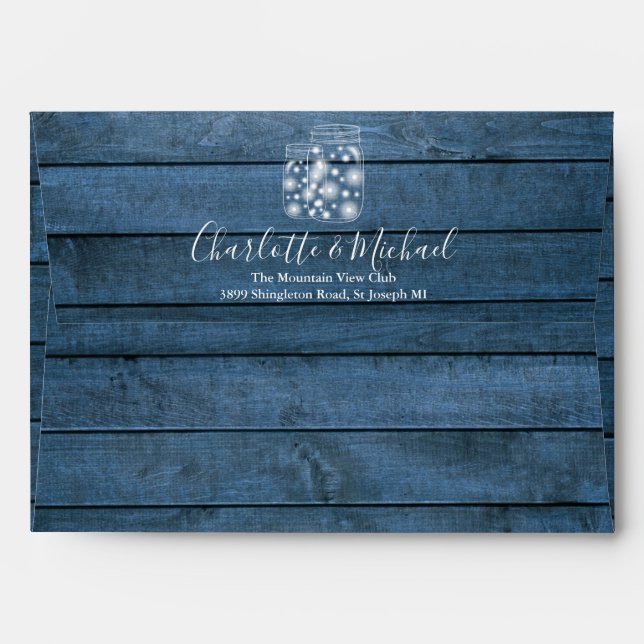 Blue Rustic Wood Mason Jars Return Address Envelope (Back (Top Flap))