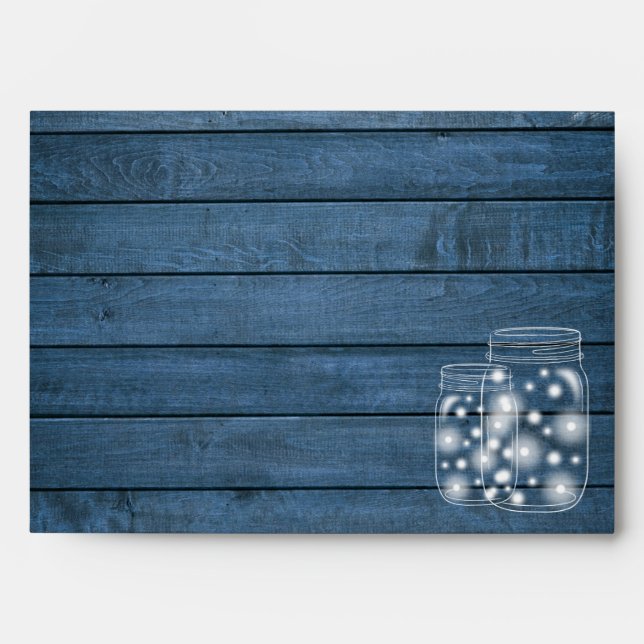 Blue Rustic Wood Mason Jars String Lights Envelope (Front)