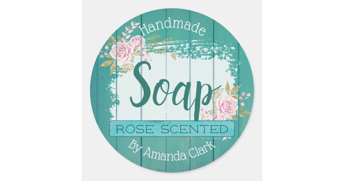 Blue Rustic Wood Pink Roses Soap Labels | Zazzle