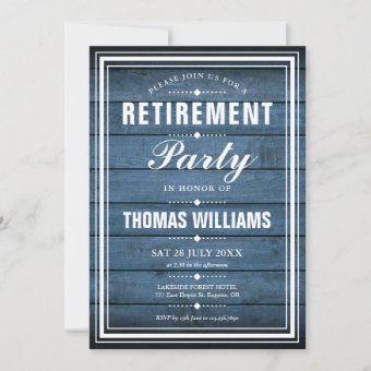 Blue Rustic Wood Retirement Party Invitation | Zazzle