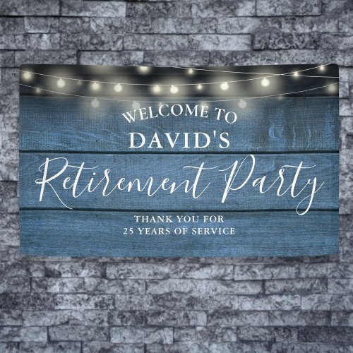 Blue Rustic Wood String Lights Retirement Party