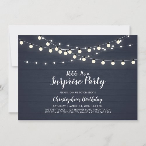 Blue  Rustic Wood Surprise Birthday Party Invitation