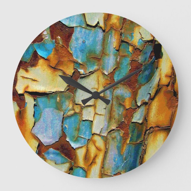 Blue Rusty Chipping Paint Wall Clock (Front)