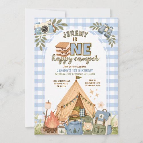 Blue S’mores Camping Boy Camper Party Invite
