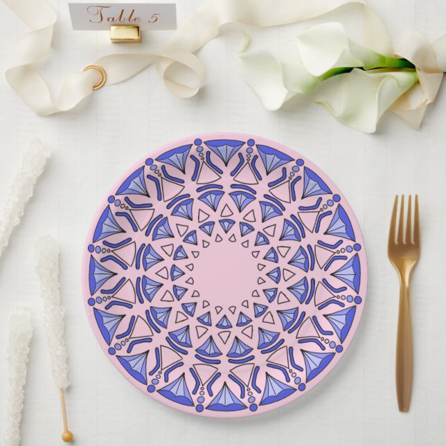 Blue Sacred Triangular Diamond Pattern  Paper Plates (Wedding)