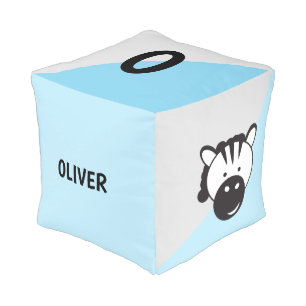 "Blue Safari Adventure" - Personalized Zebra Pouf