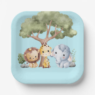 BLUE SAFARI BABY SHOWER PAPER PLATES
