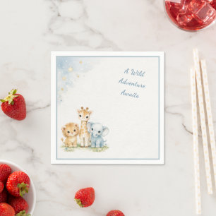 Blue Safari Cute Lion Elephant Giraffe Kids    Napkins