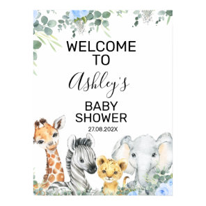 Blue Safari Floral Baby Shower Welcome Sign