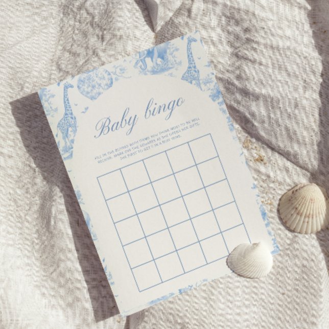 Blue Safari Toile de Jouy Baby Shower Bingo Game (Creator Uploaded)