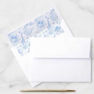 Blue Safari Toile de Jouy Baby Shower Envelope Liner