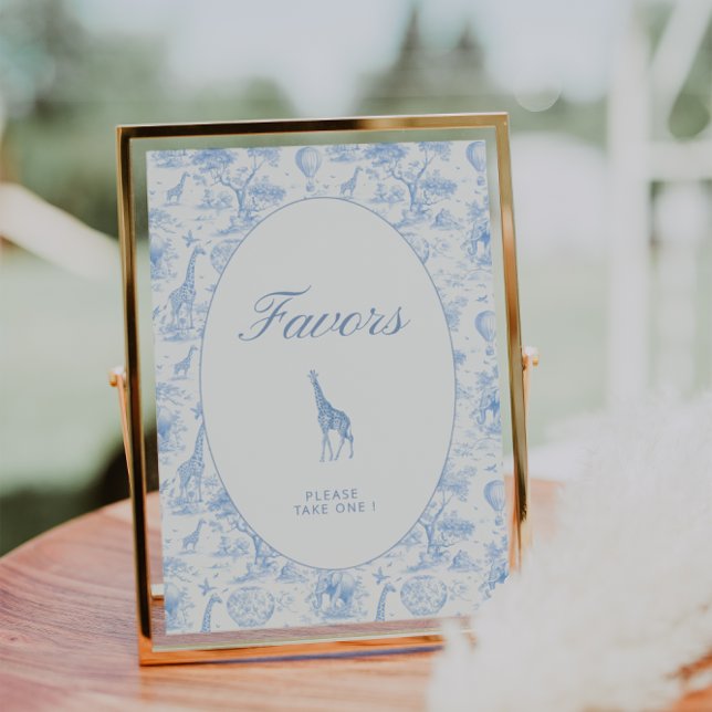 Blue Safari Toile de Jouy Baby Shower Favor Sign (Creator Uploaded)