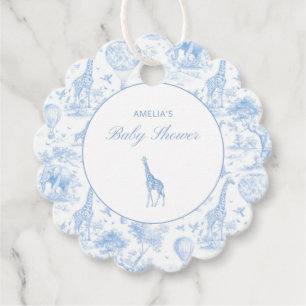 Blue Safari Toile de Jouy Baby Shower Favor Tags