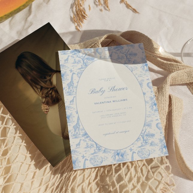 Blue Safari Toile De Jouy Boy Baby Shower  Invitation (Creator Uploaded)