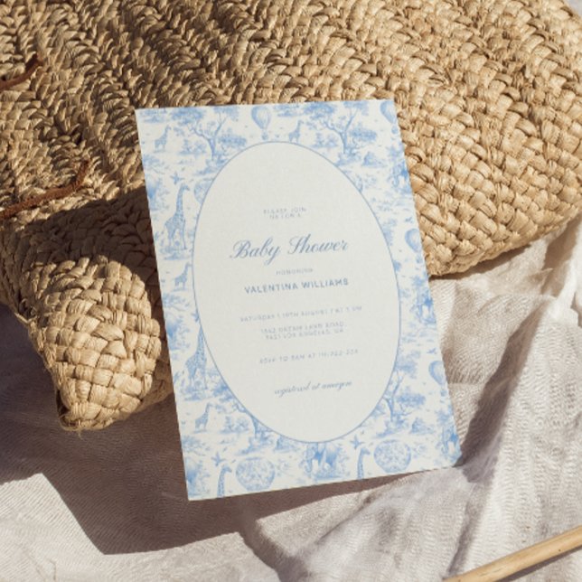 Blue Safari Toile De Jouy Boy Baby Shower  Invitation (Creator Uploaded)