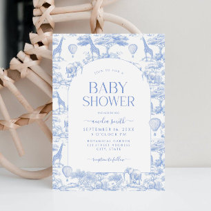 Blue Safari Toile De Jouy Boy Baby Shower Invitation