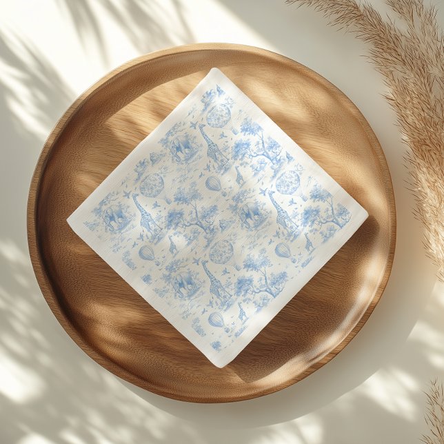 Blue Safari Toile De Jouy Boy Baby Shower Napkins (Creator Uploaded)