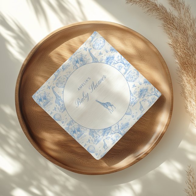 Blue Safari Toile De Jouy Boy Baby Shower Napkins (Creator Uploaded)