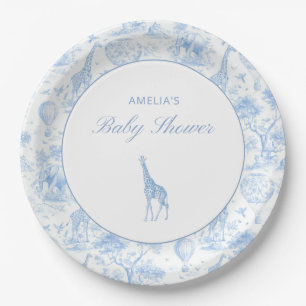 Blue Safari Toile De Jouy Boy Baby Shower Paper Plates