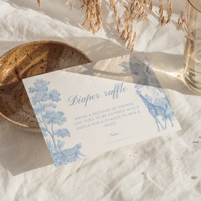 Blue Safari Toile de Jouy Diaper Raffle Ticket  Enclosure Card (Creator Uploaded)