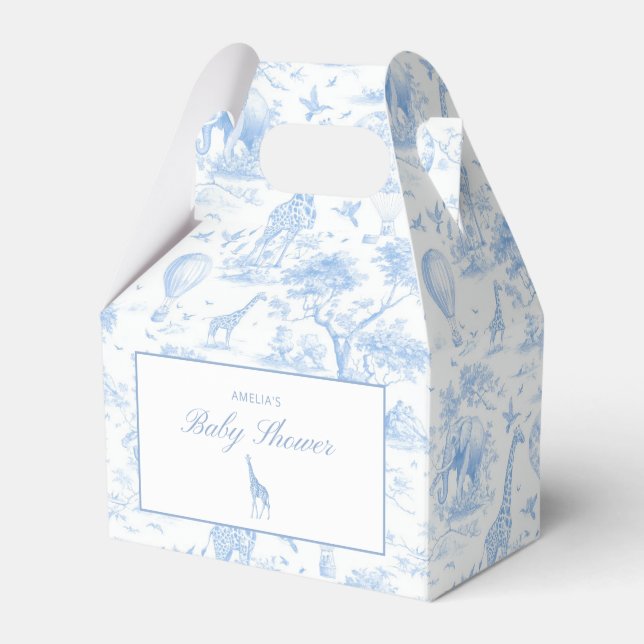Blue Safari Toile de Jouy Favor Boxes (Front Side)