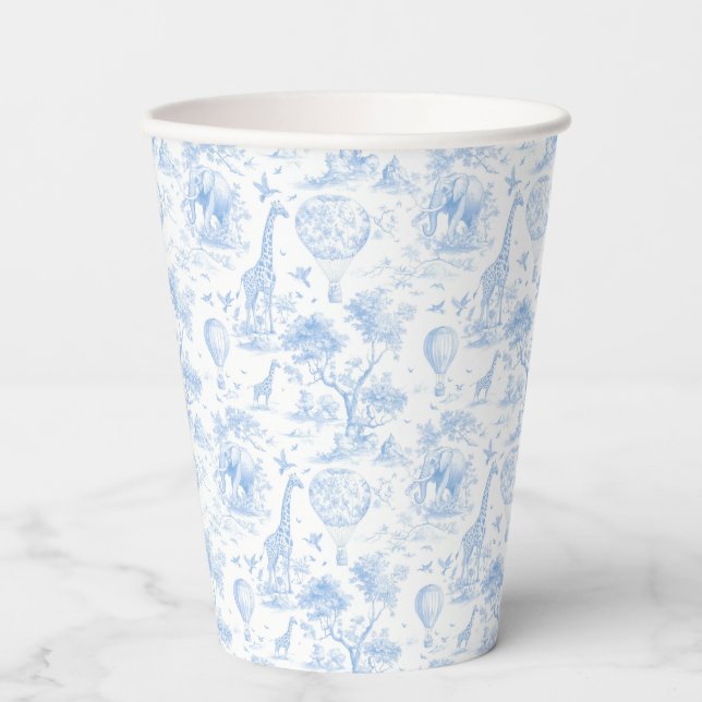 Blue Safari Toile de Jouy Paper Cups (Front)
