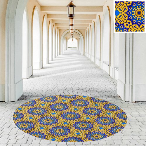 Blue  Saffron Yellow Moroccan  Middle East Tile Rug