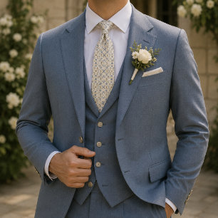 Blue & Sage Botanical Garden Wedding Neck Tie