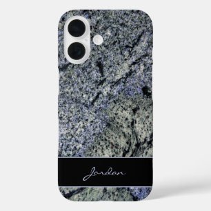 Blue & Sage Green Polished Granite with Name Stone iPhone 16 Case