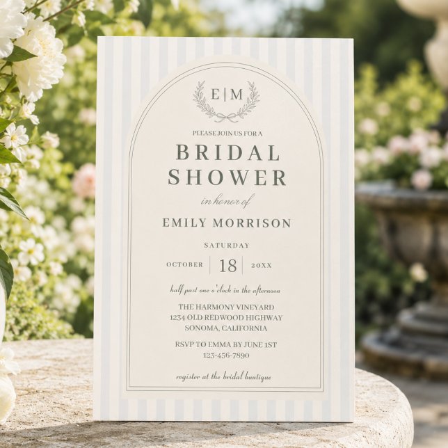 Blue & Sage Green Striped Bridal Shower Invitation (Creator Uploaded)