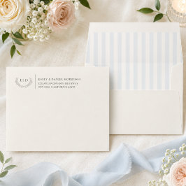 Blue & Sage Green Striped Monogram Self Addressed Envelope