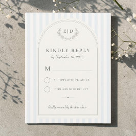Blue & Sage Green Striped Monogram Wedding RSVP Card