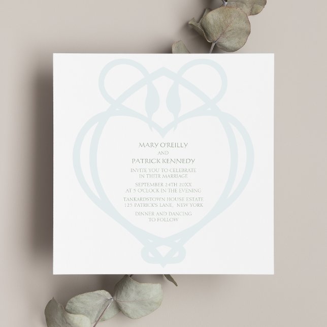Blue & Sage Irish Celtic Swan Love Knot Wedding Invitation (Creator Uploaded)