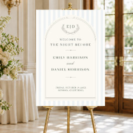 Blue & Sage Night Before Striped Wedding Welcome Foam Board