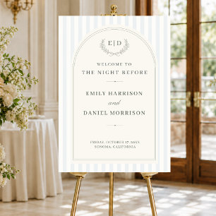 Blue & Sage Night Before Striped Wedding Welcome Foam Board