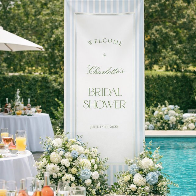Blue & Sage Striped Bridal Shower Welcome Banner (Creator Uploaded)