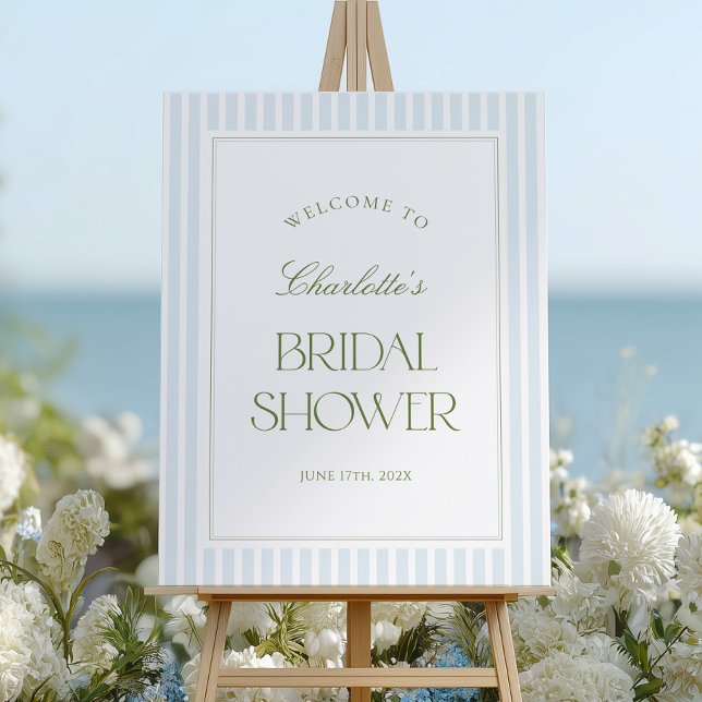 Blue & Sage Striped Bridal Shower Welcome Sign (Creator Uploaded)