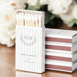 Blue & Sage Striped Monogram Wedding Matchboxes