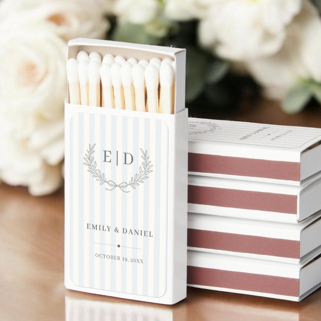 Blue & Sage Striped Monogram Wedding Matchboxes (Creator Uploaded)