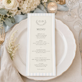 Blue & Sage Striped Monogram Wedding Menu