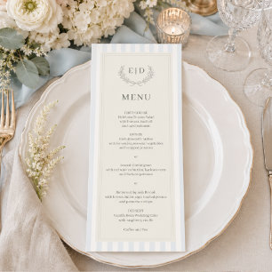Blue & Sage Striped Monogram Wedding Menu