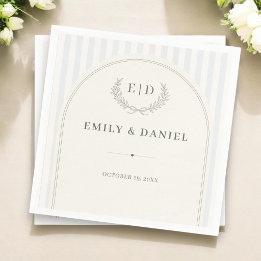 Blue & Sage Striped Monogram Wedding Napkins
