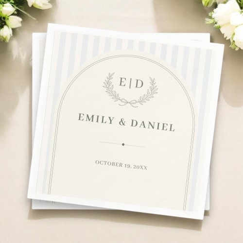 Blue & Sage Striped Monogram Wedding Napkins