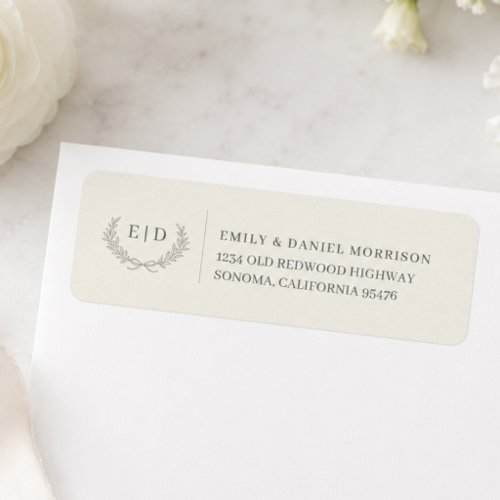 Blue Sage Striped Monogram Wedding Return Address Label