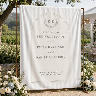 Blue & Sage Striped Wedding Welcome Backdrop