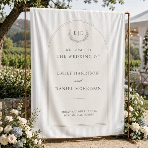 Blue & Sage Striped Wedding Welcome Backdrop