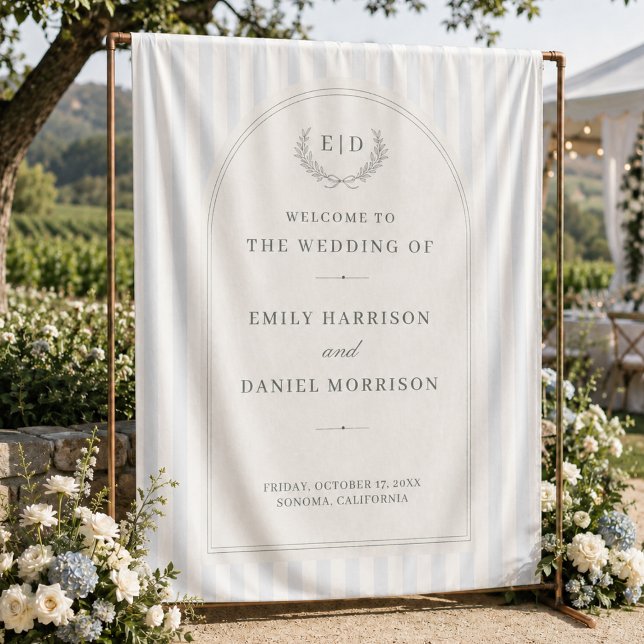 Blue & Sage Striped Wedding Welcome Backdrop (Creator Uploaded)