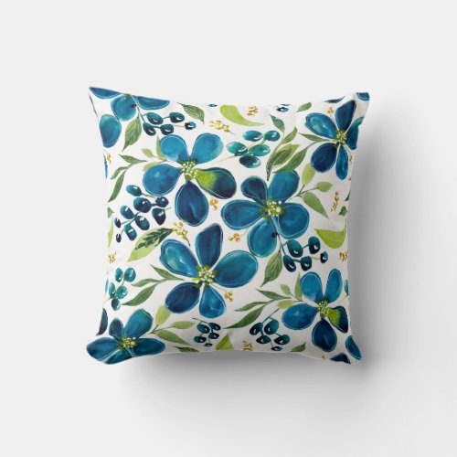 Blue Sage Watercolor Floral Reversible Pillow