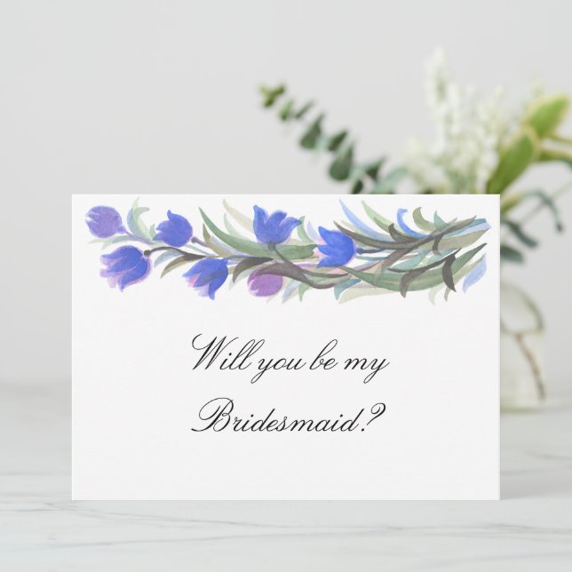 Blue sage wildflowers be my bridesmaid proposal invitation (Standing Front)
